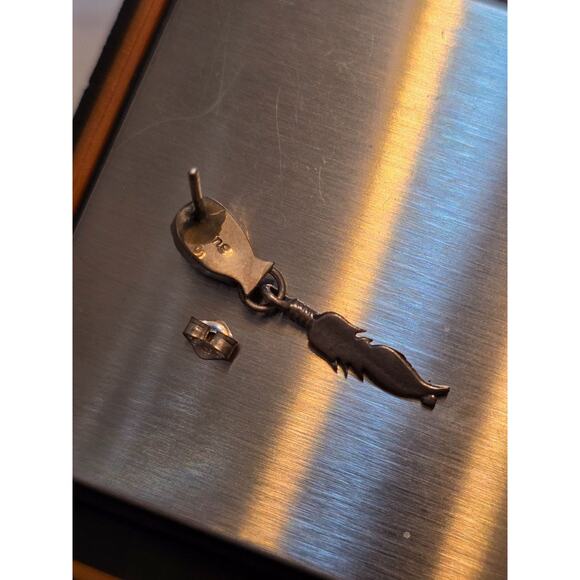 Sterling Silver & Turquoise Feather Dangle Earrings 1.5" - Picture 5 of 10